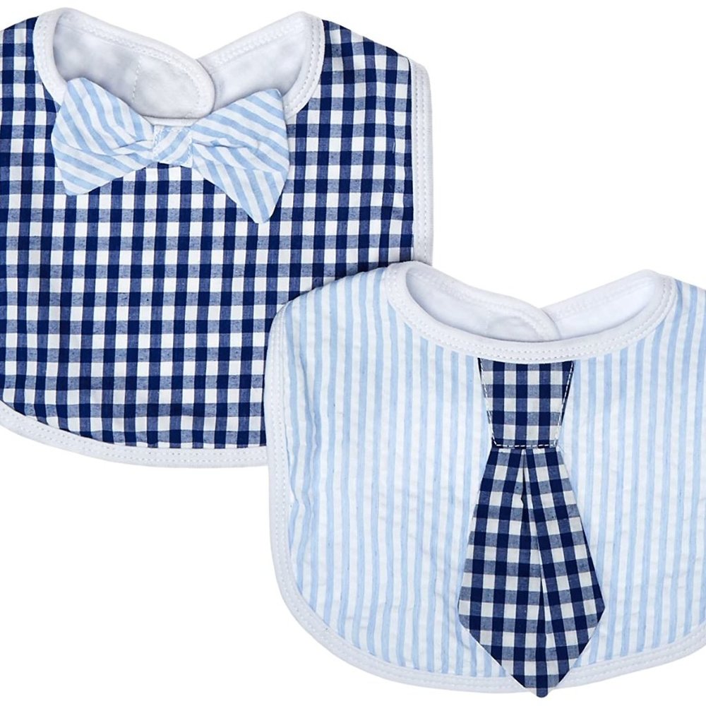 Little Man Blue & White Gingham Tie Bowtie Bib Set